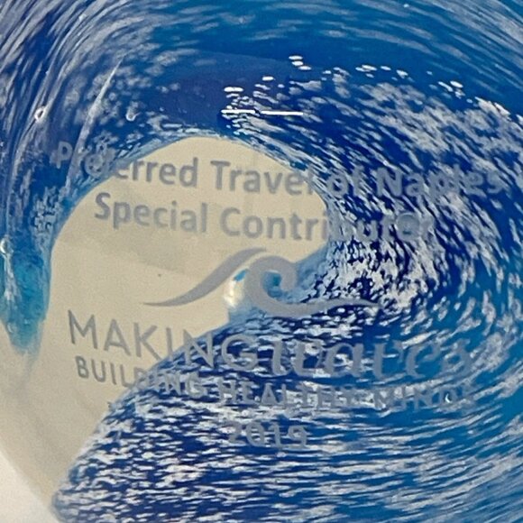 Blue Ocean Wave Design Art Glass Paperweight Sea Beach Sculpture Orb Sphere READ - Picture 4 of 10